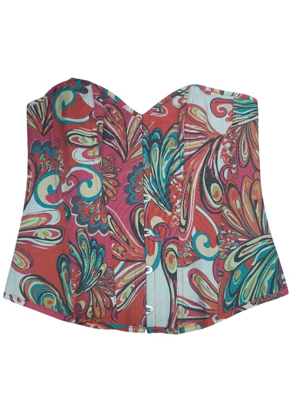Alivila Y Fashion Vintage Floral Paisley Denim Overbust Corset Bustier Sz Large